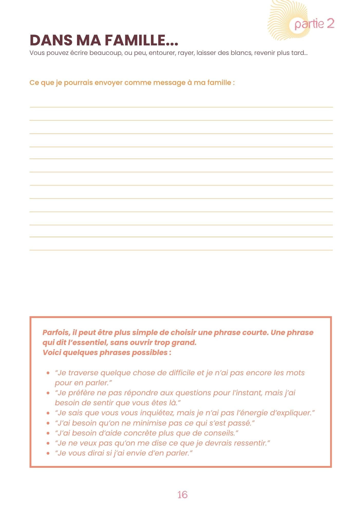 Page d'exemple du carnet COMMUNIQUER- Trouver les mots après une grossesse arrêtée (64 pages) 
