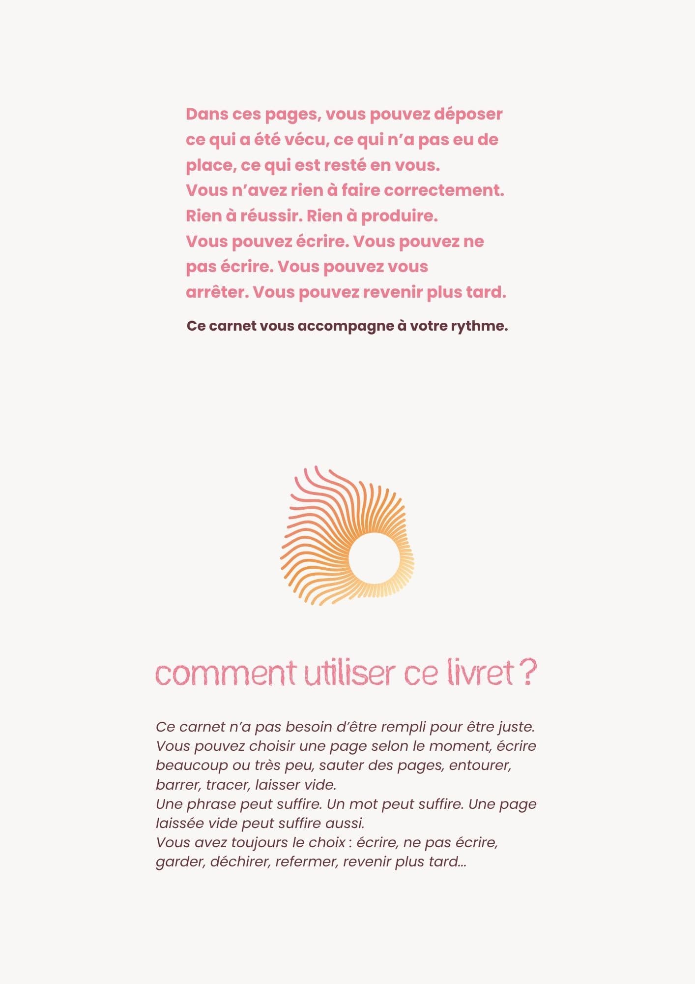 Page d'exemple du carnet DEPOSER- Carnet d'écriture après une grossesse arrêtée (70 pages)