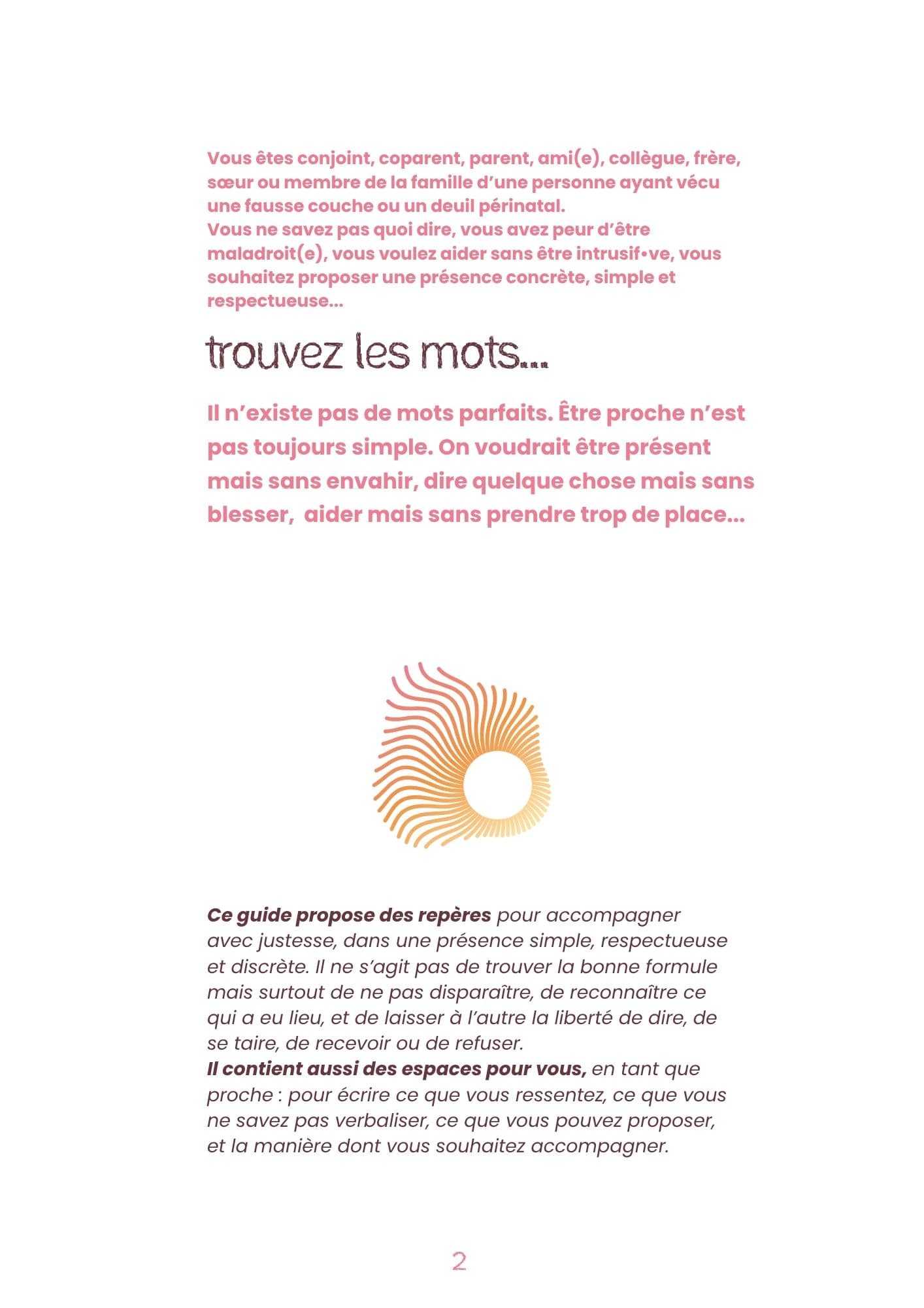 Page d'exemple du carnet SOUTENIR- Accompagner une proche après une fausse couche (34 pages) 