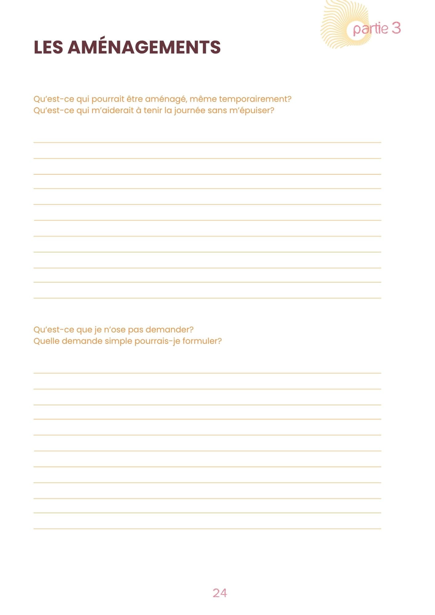 Page d'exemple du carnet REPRENDRE- Préparer son retour au travail après une grossesse arrétée (89 pages) 